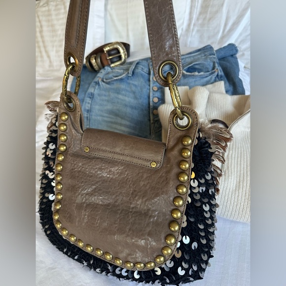 Vintage Diane Von FURSTENBERG DVF sequins, Feathers, Brass Bag - Picture 3 of 5